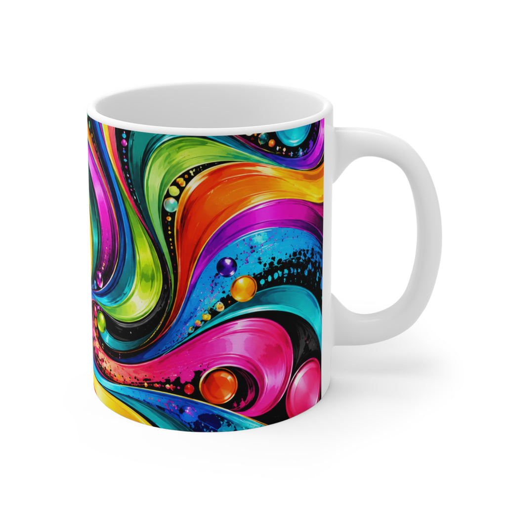 Psychedelic Swirl 11oz Coffee Mug — Vibrant Rainbow Abstract Design