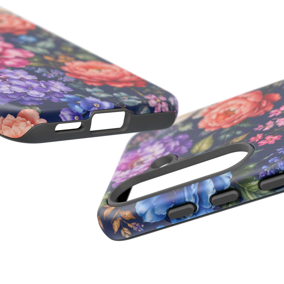 Floral Tough Phone Case – Vibrant Garden Flowers on Navy