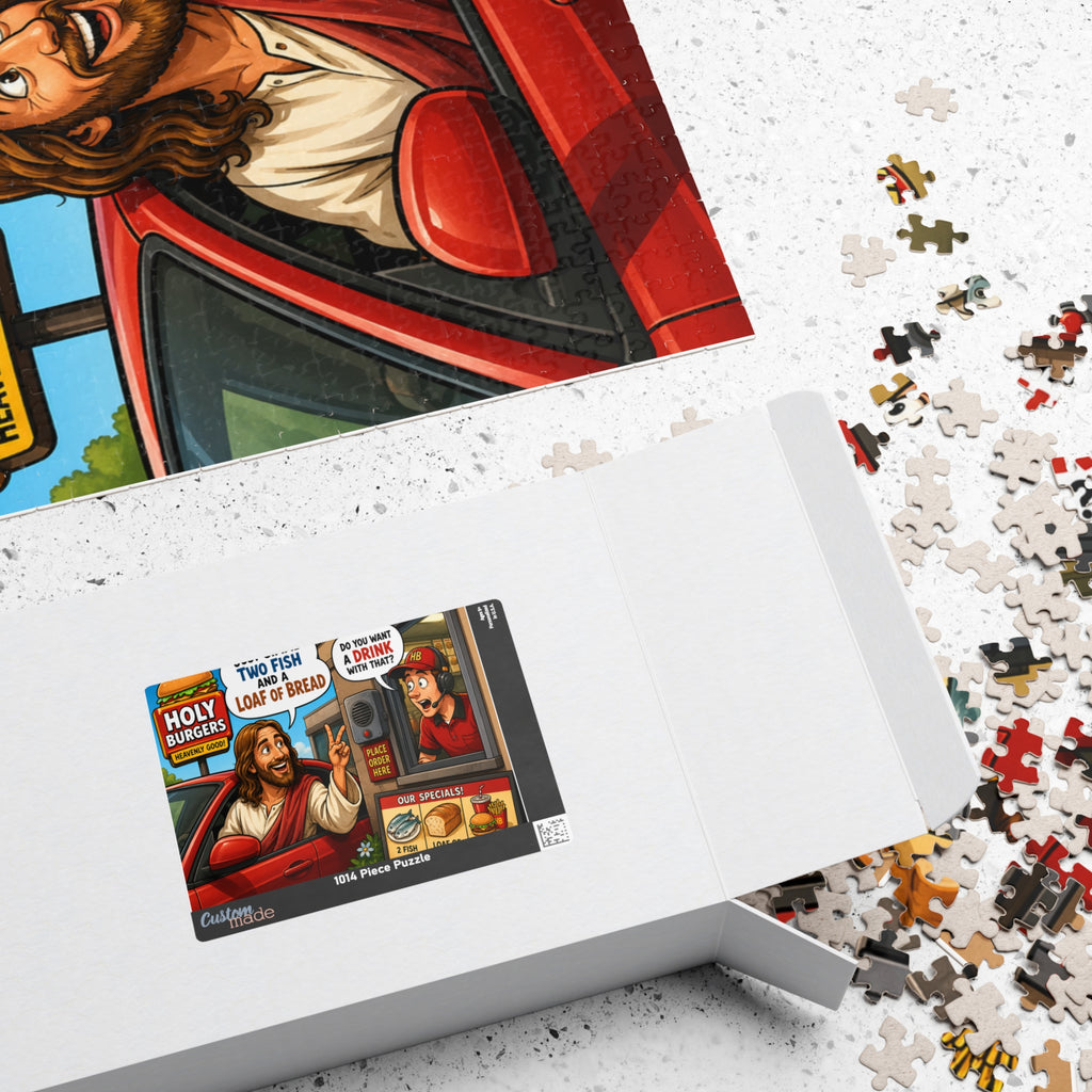 Jesus Drive-Thru Puzzle 520 Piece | Holy Burgers Illustration