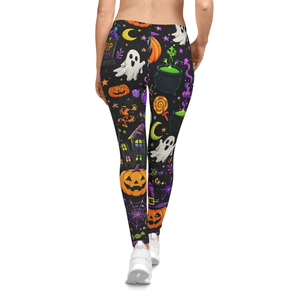 Spooky Halloween Pattern Leggings | Ghosts Pumpkins Cauldron