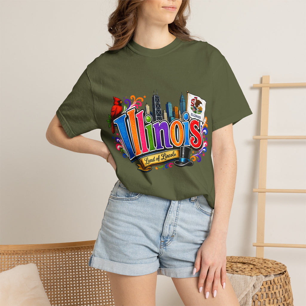 Illinois state skyline tee | Illinois T-shirt with cardinal and state flag