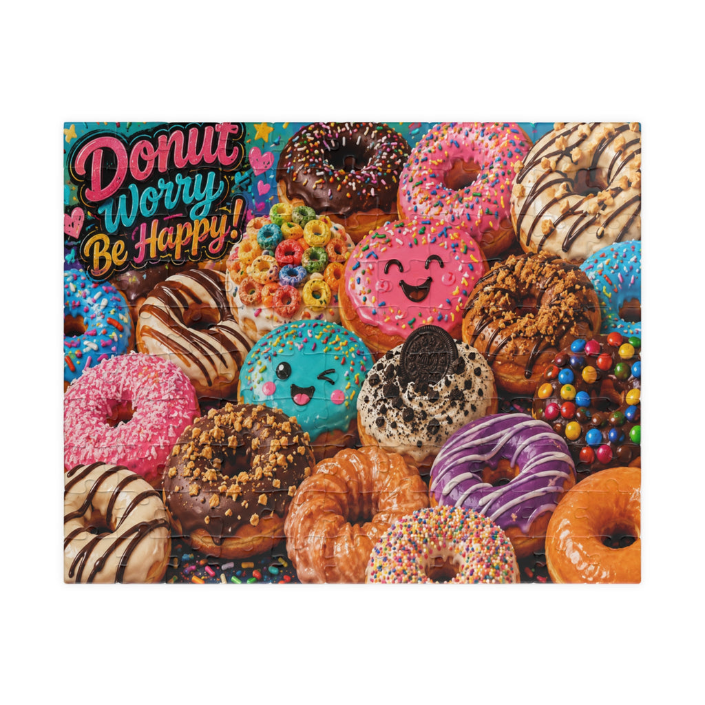 Donut Worry Be Happy Puzzle — Colorful Donut Jigsaw (110–1014 Pieces)