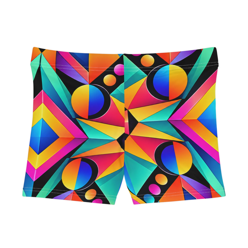 Neon Geometric Women's Shorts — Bright Abstract AOP Swim/Active Shorts