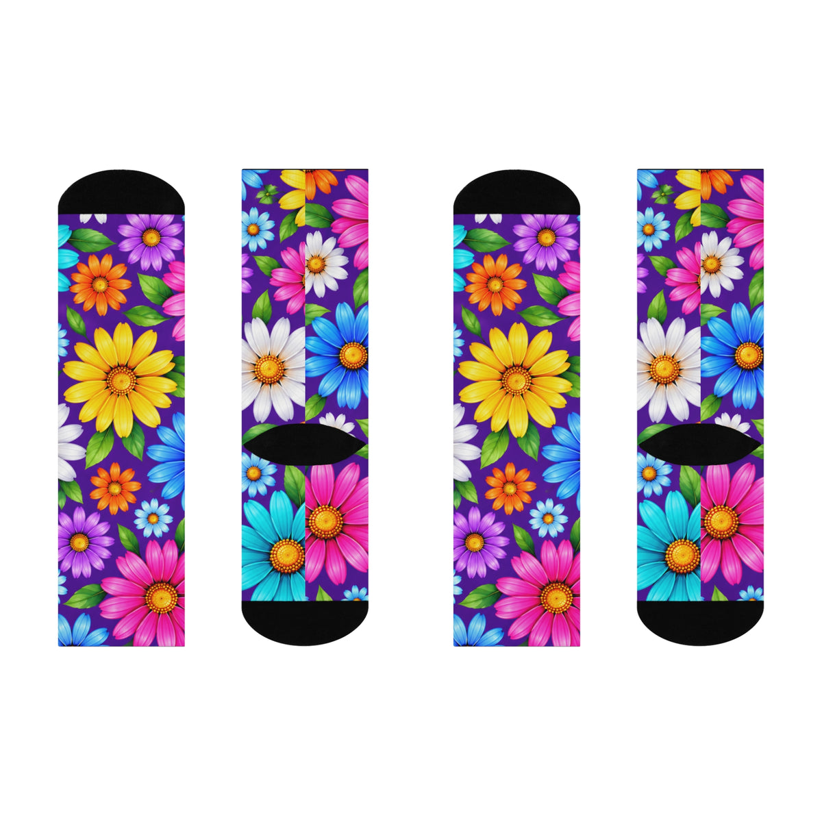 Floral Burst Cushioned Crew Socks — Colorful Daisy Garden Comfort
