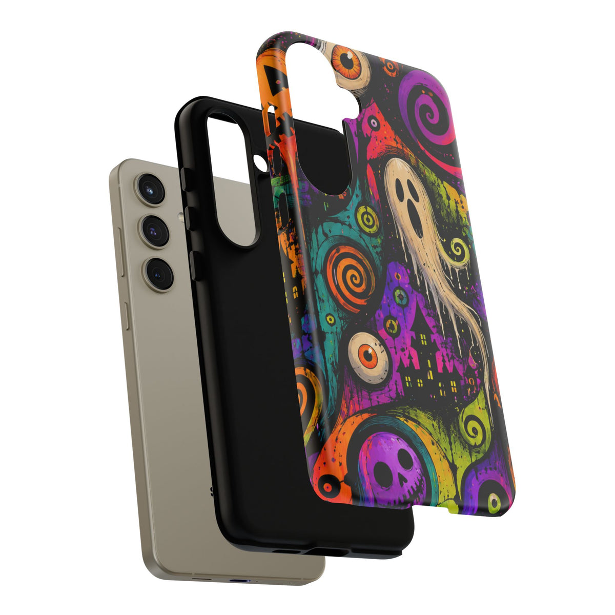 Halloween Ghost Phone Case — Colorful Spooky Skull & Haunted House Tough Case