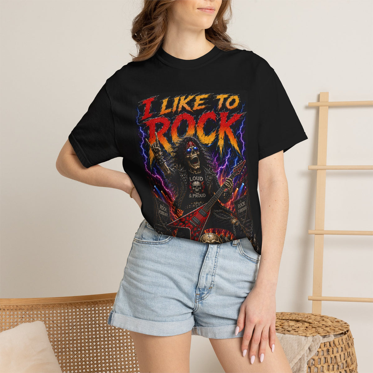 I Like to Rock T-shirt | Skeleton Guitar Graphic