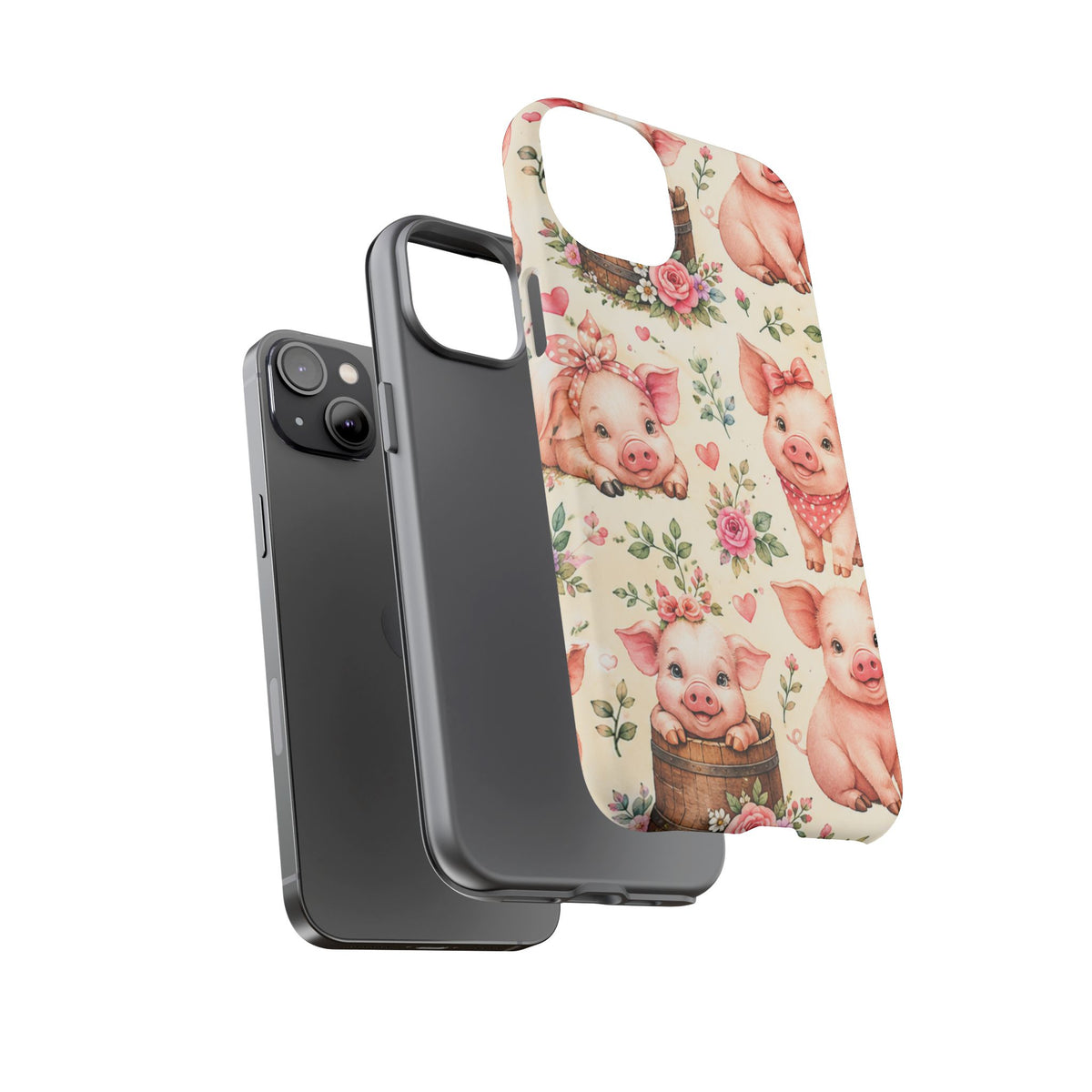 Cute Pink Piglet Phone Case — Vintage Floral Farm Animal iPhone Cover