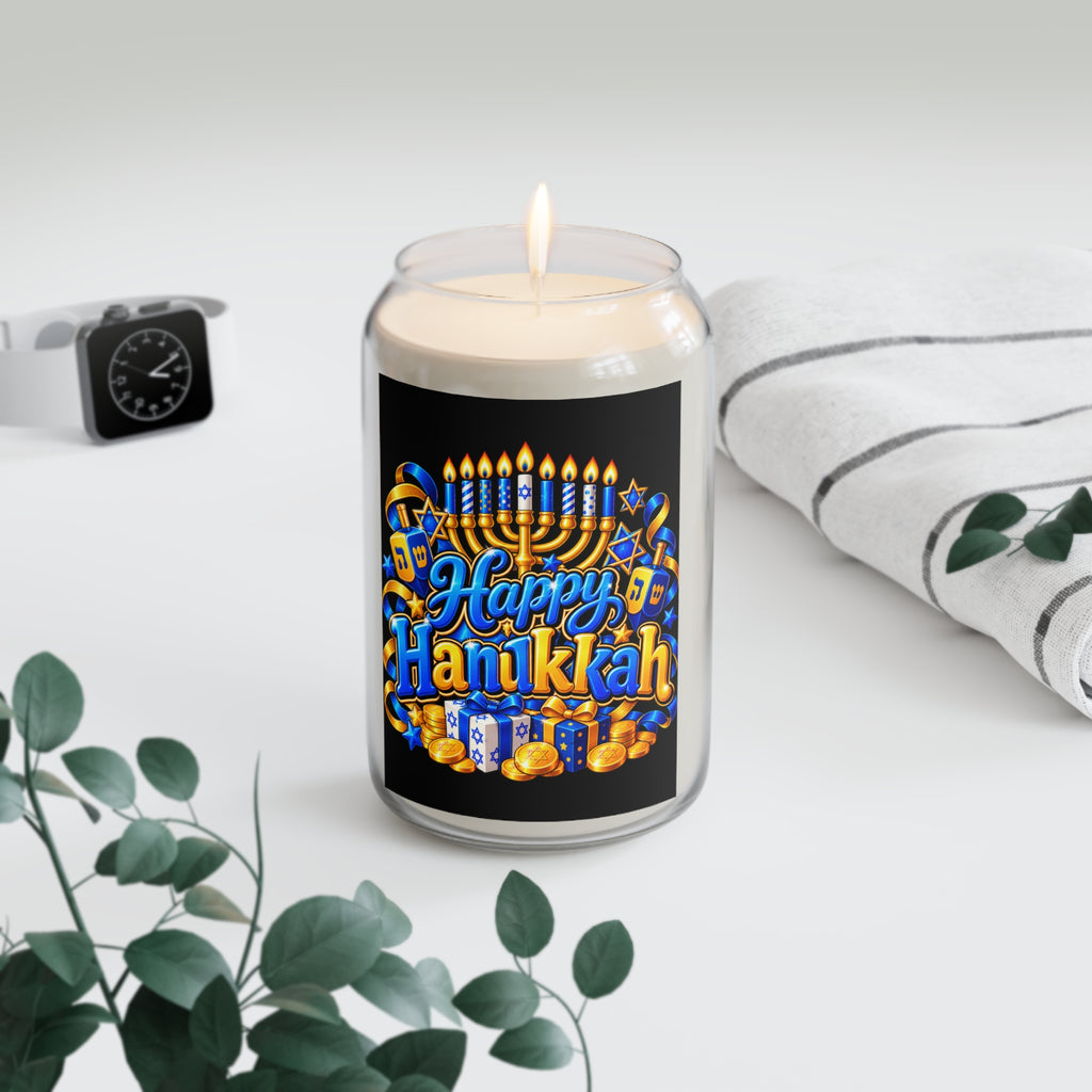 Hanukkah Soy Candle 13.75oz — "Happy Hanukkah" Menorah Gift Candle