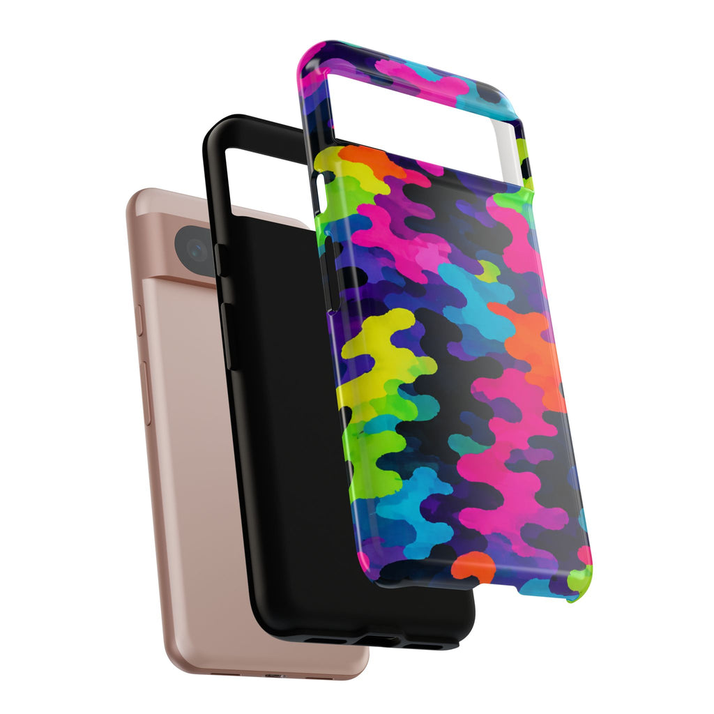 Neon Camo Tough Phone Case — Bright Rainbow Protective iPhone Cover