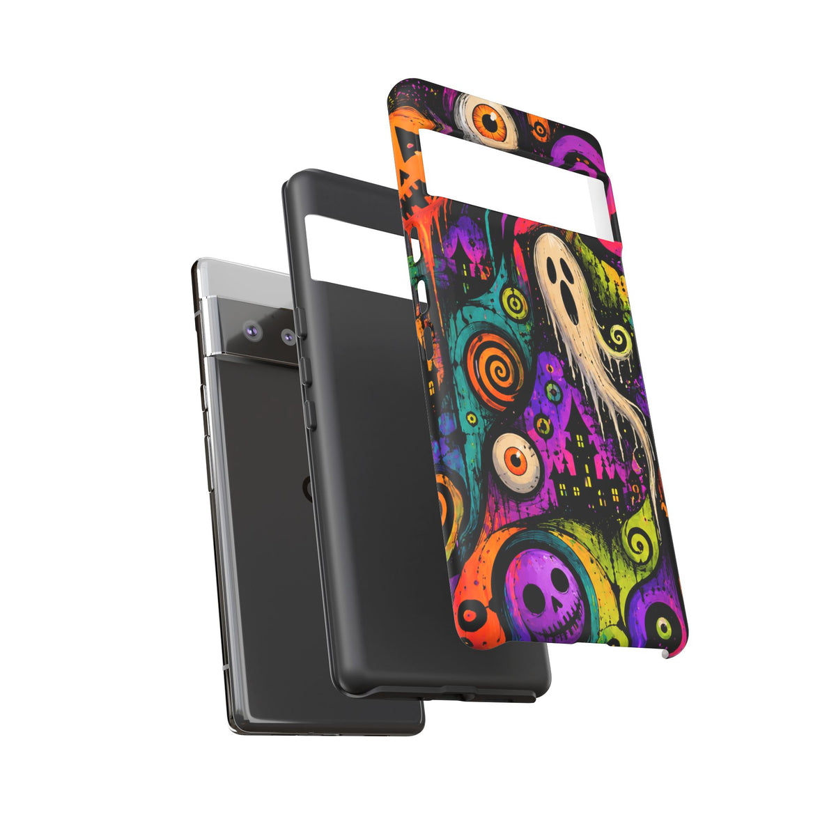 Halloween Ghost Phone Case — Colorful Spooky Skull & Haunted House Tough Case