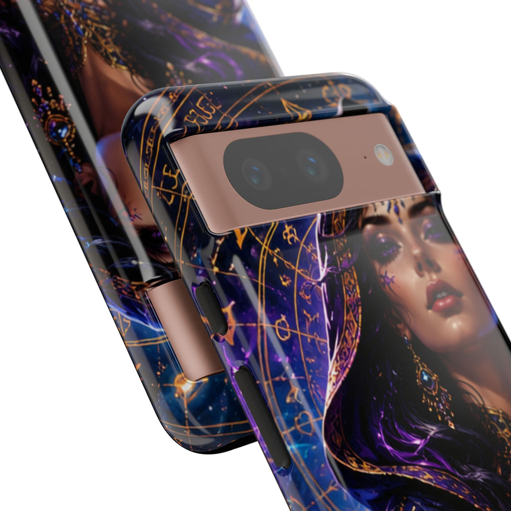 Phone Case — Mystical Sorceress Art Protective Tough Case (Astrology, Purple Hooded Witch)