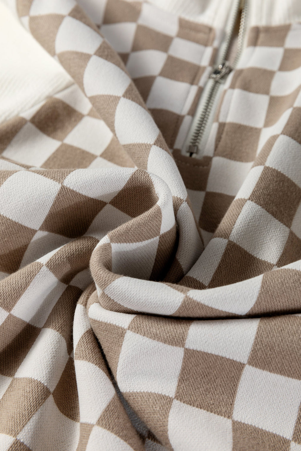 Checker Ribbed Patchwork Quarter Zip Sweatshirt