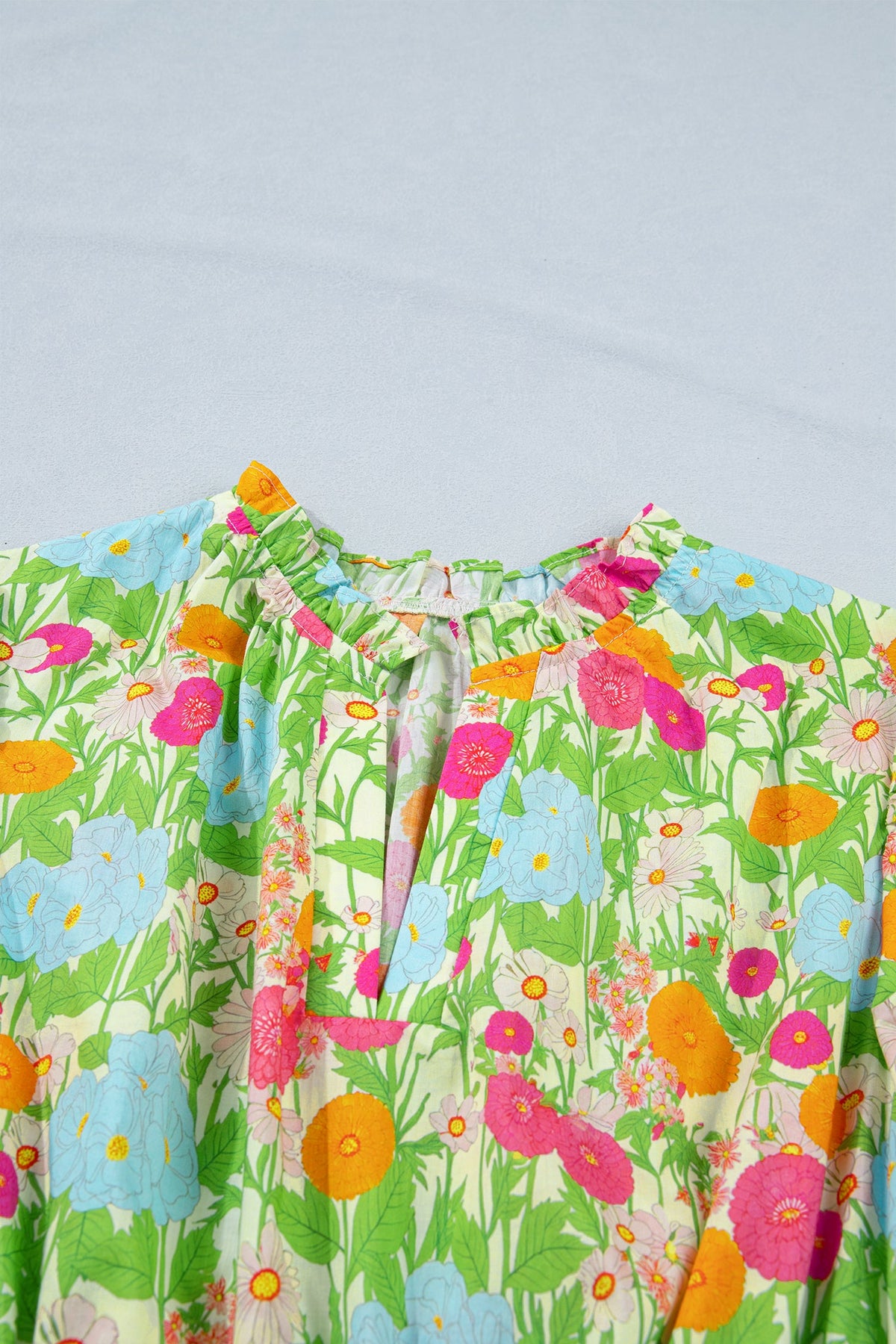 Floral V-Neck Short Puff Sleeve Maxi Dress