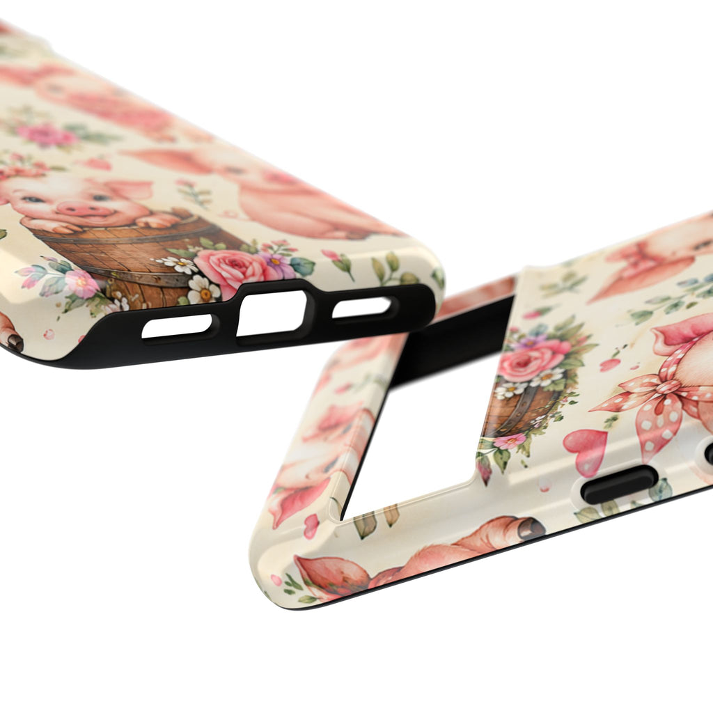 Cute Pink Piglet Phone Case — Vintage Floral Farm Animal iPhone Cover