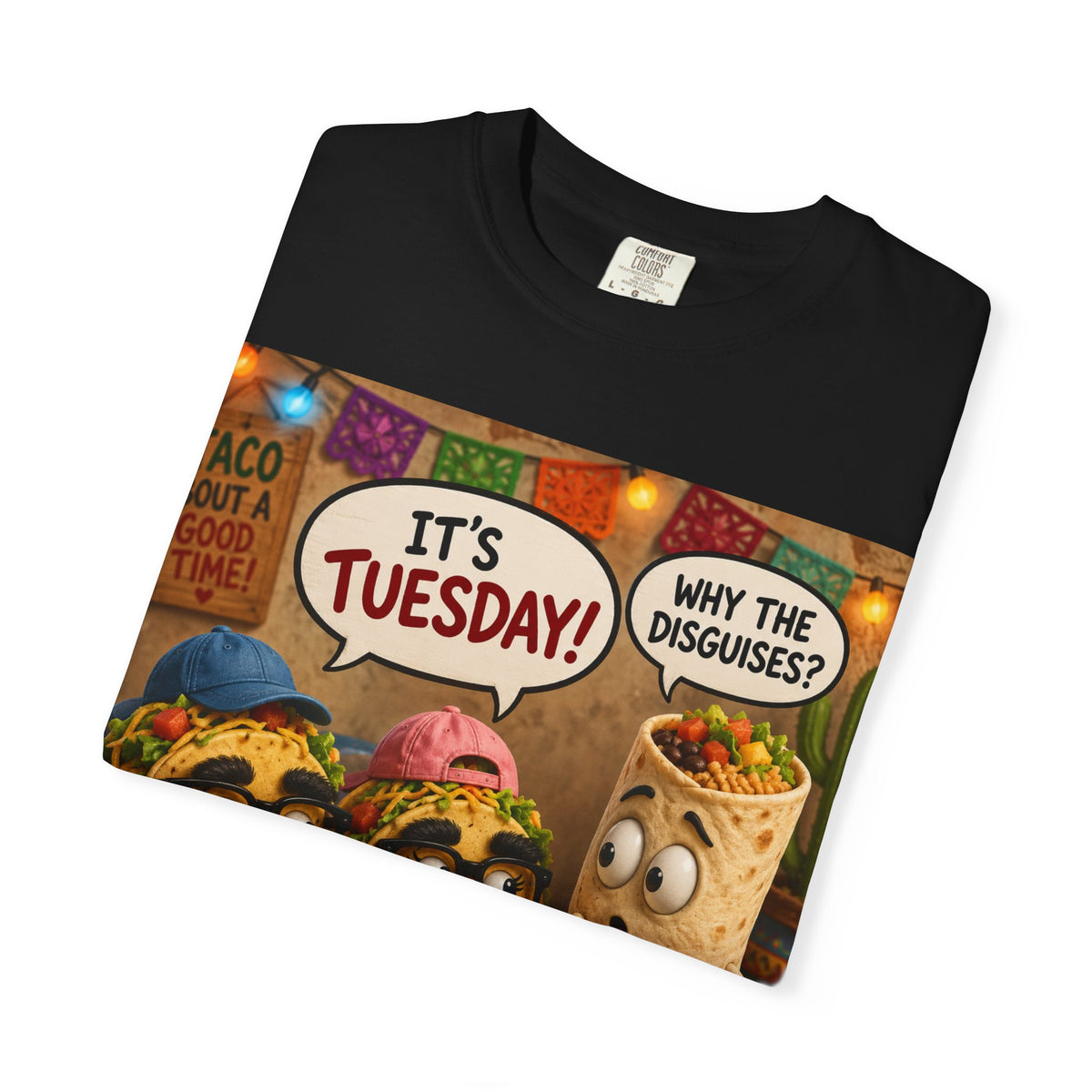 Taco Tuesday Comic T-Shirt — 'It's Tuesday!' Burrito & Taco Cartoon Tee