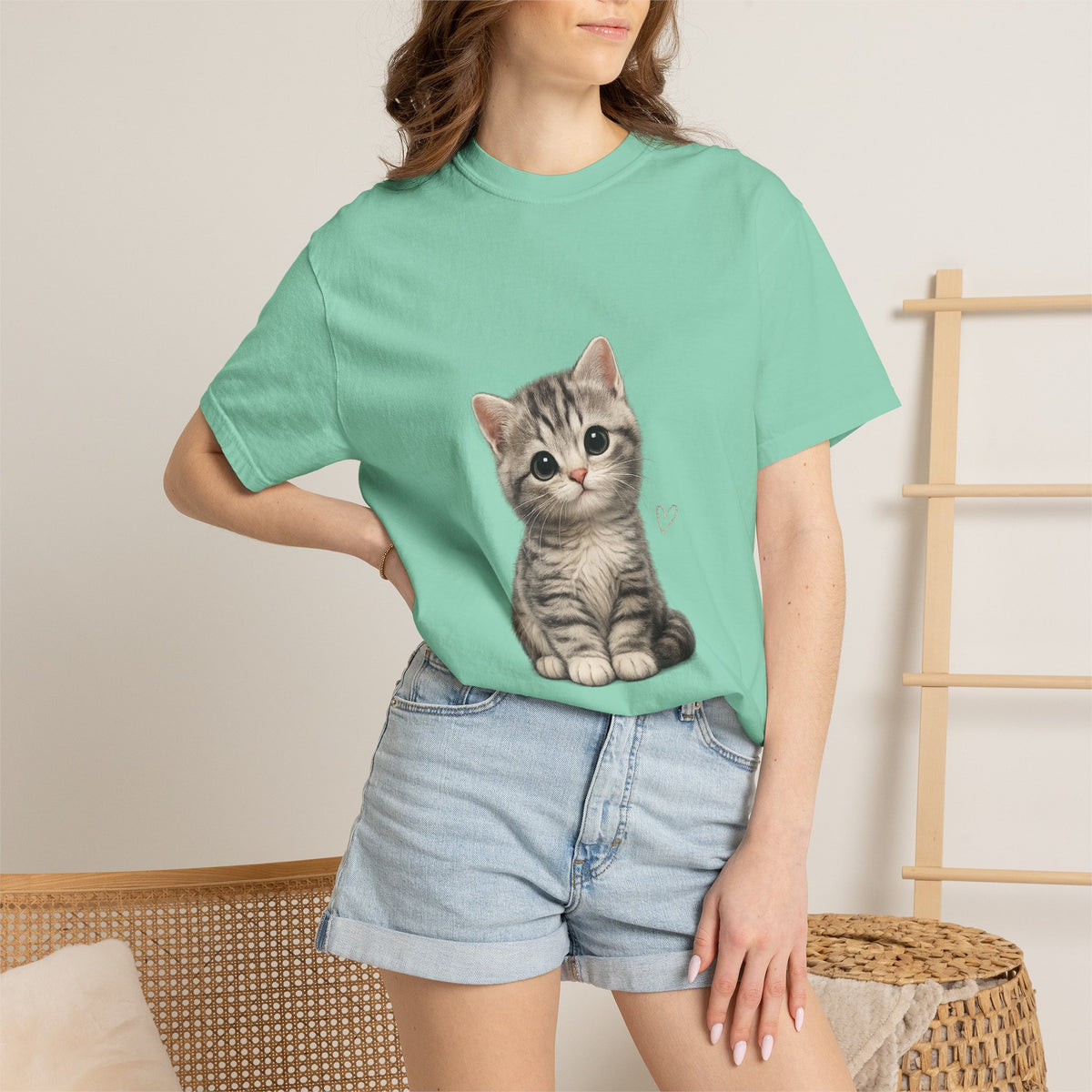 Smiling Tabby Kitten T-Shirt | Cute Cat Illustration