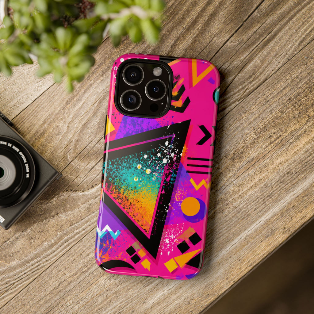 Retro 80s Geometric Phone Case — Neon Triangle Tough Case