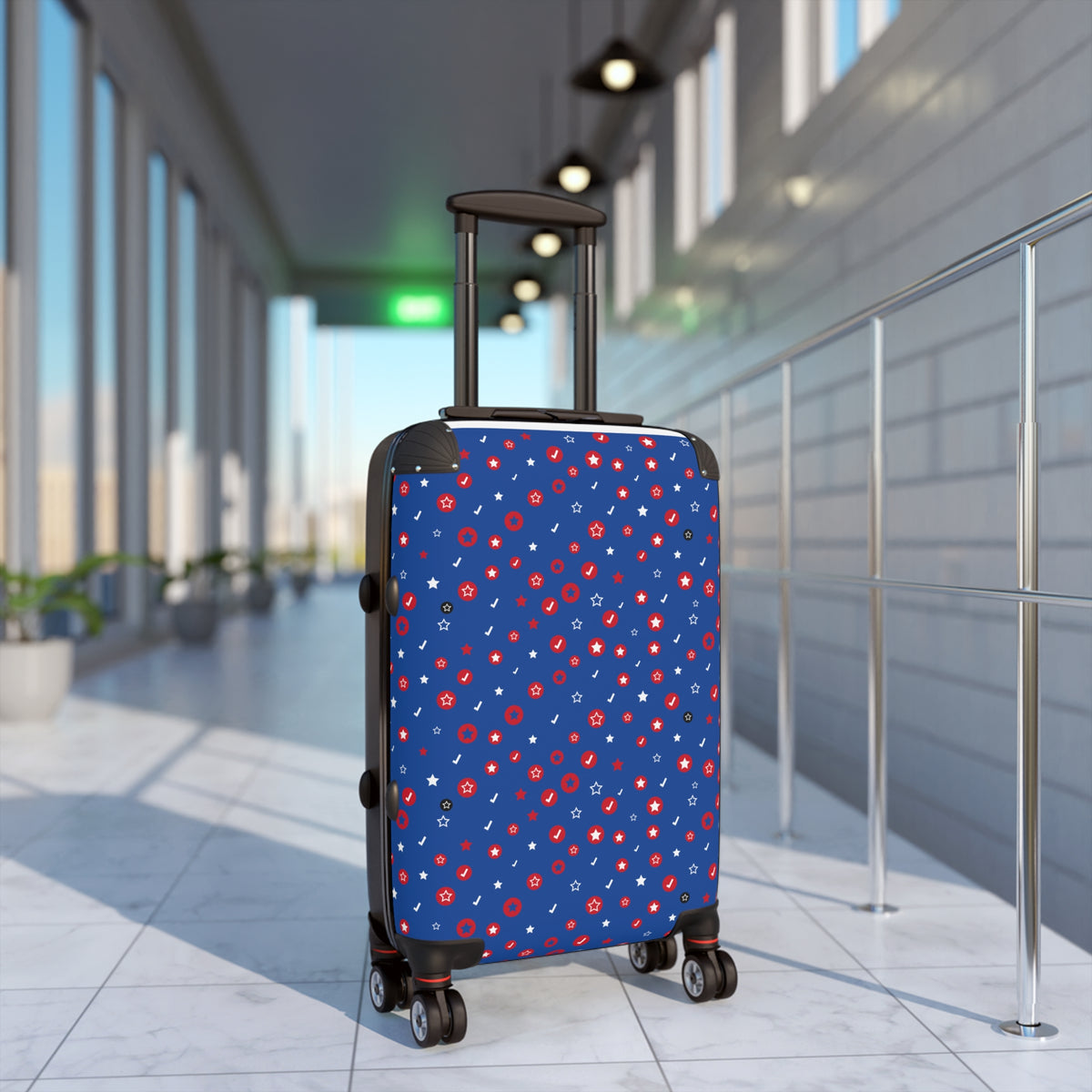 Patriotic Blue Dot Suitcase Cover — Red White Star Travel Luggage Protector