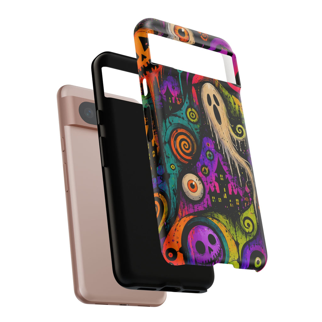 Halloween Ghost Phone Case — Colorful Spooky Skull & Haunted House Tough Case