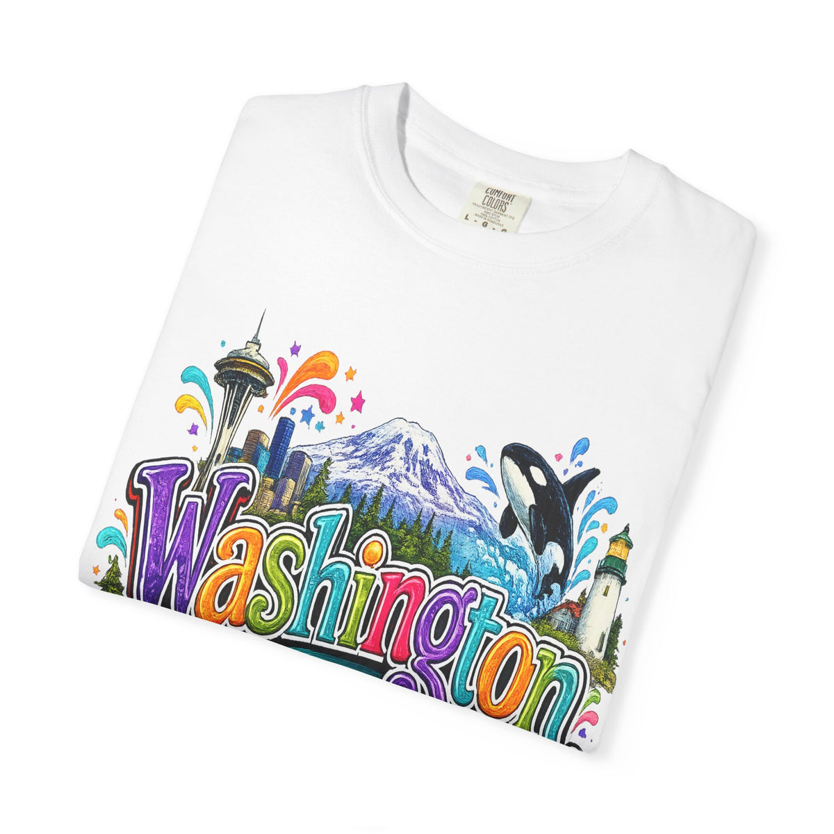 Washington State Scene T-shirt | Seattle Skyline, Orca, Apples