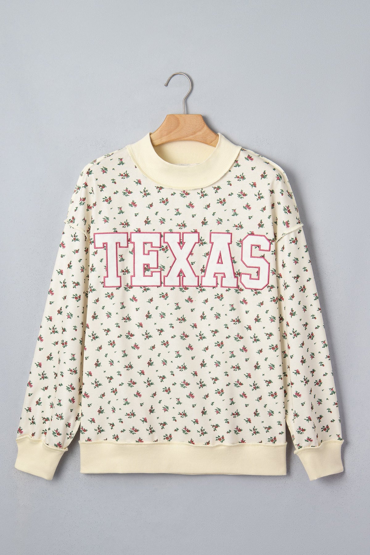 Plus Size TEXAS Embroidered Floral Mock Neck Sweatshirt