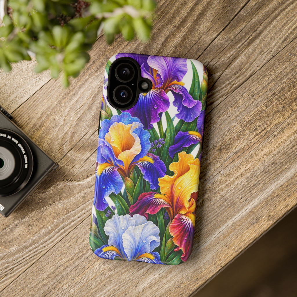 Floral Iris Tough Phone Case — Colorful Watercolor Iris Protective Cover