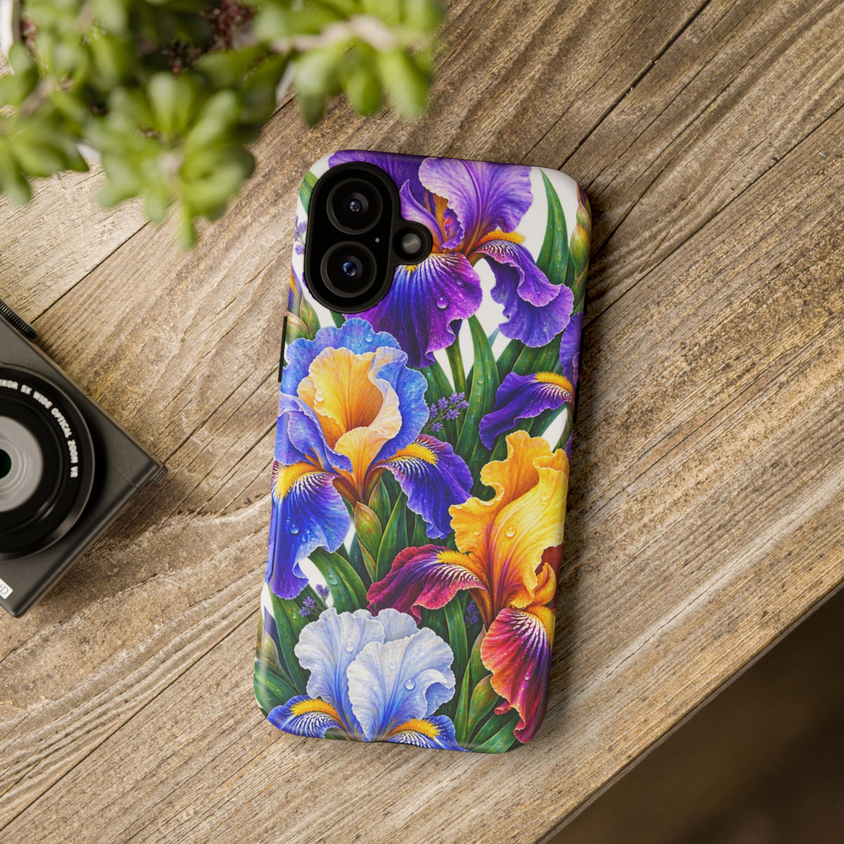 Floral Iris Tough Phone Case — Colorful Watercolor Iris Protective Cover