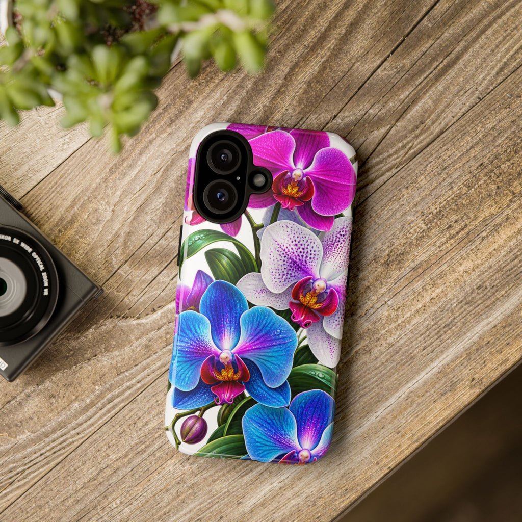 Orchid Floral Tough Phone Case – Vibrant Blue & Pink Orchid Protective Cover