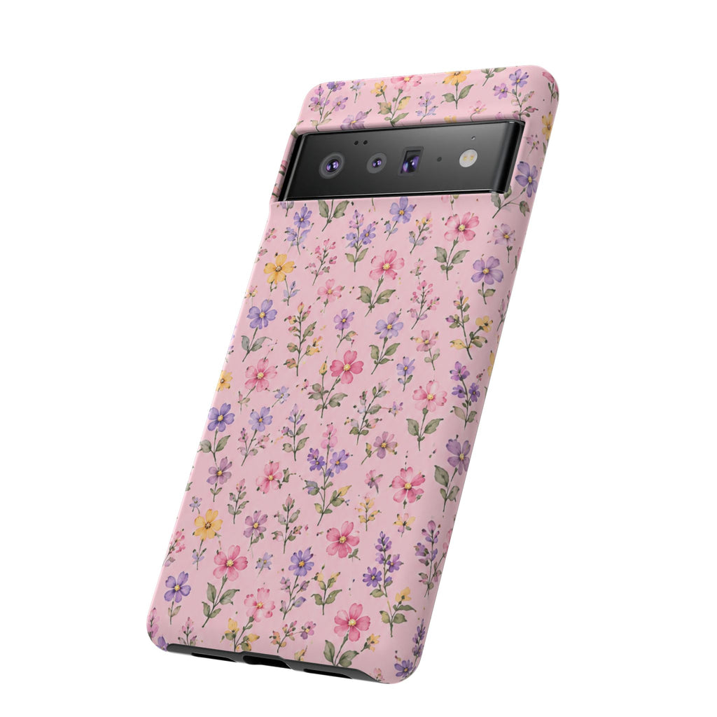 Floral Pink Tough Phone Case — Pastel Wildflower Protective Case