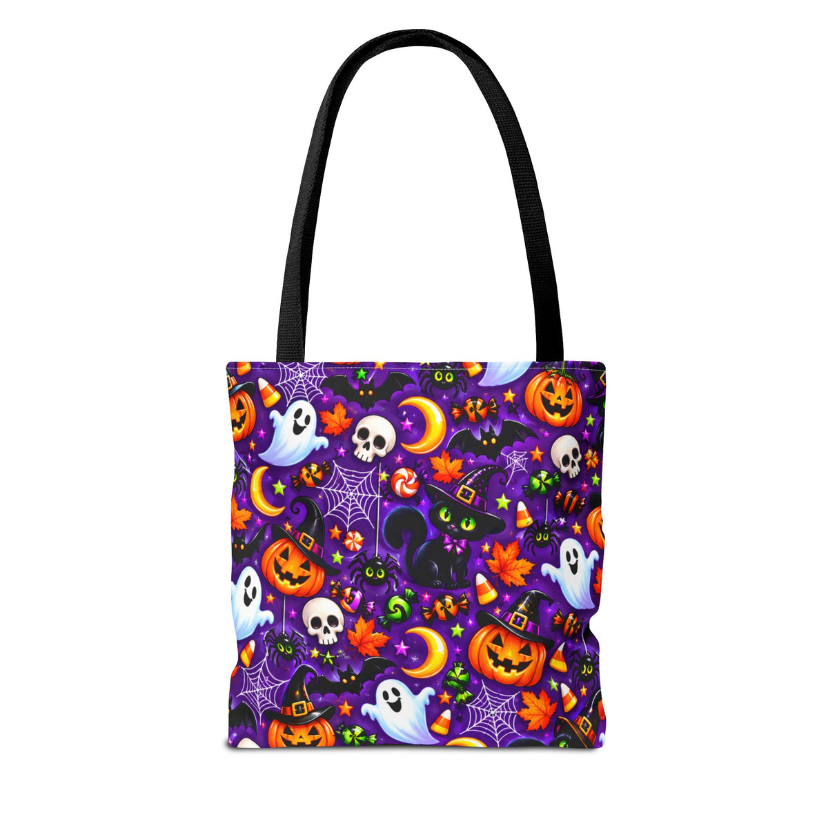 Halloween Pattern Tote Bag — Cute Ghosts, Pumpkins & Skulls All-Over Print