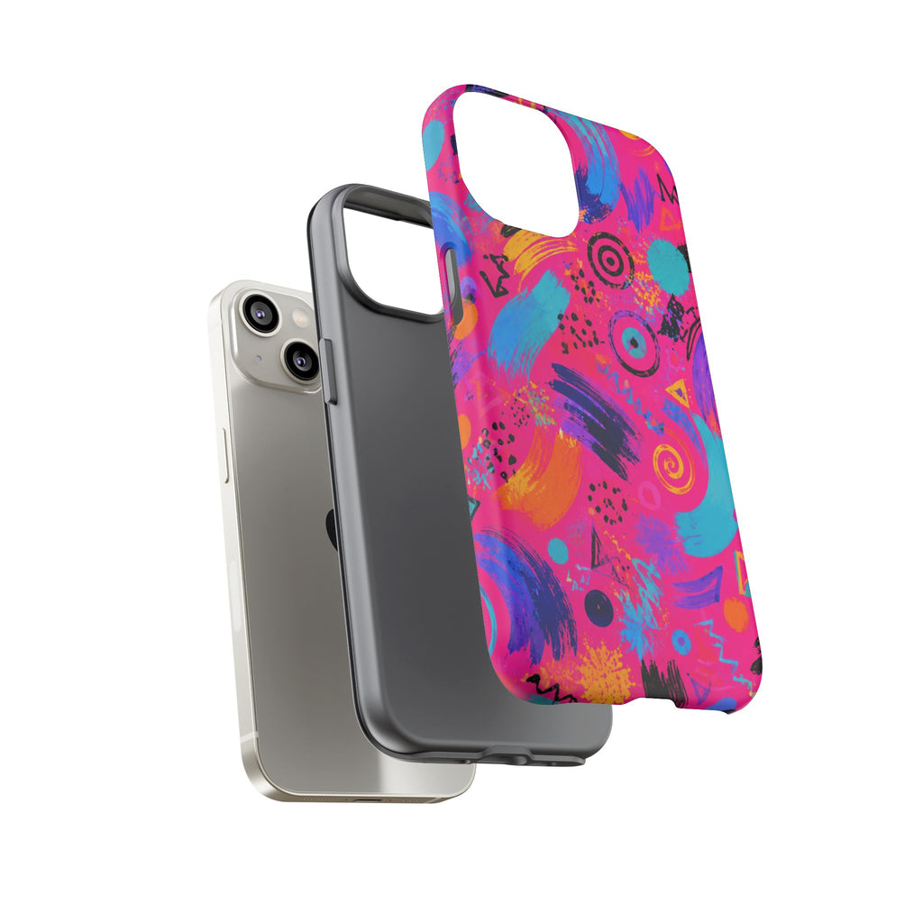 Neon Retro Abstract Tough Phone Case — 80s Brushstroke Pattern