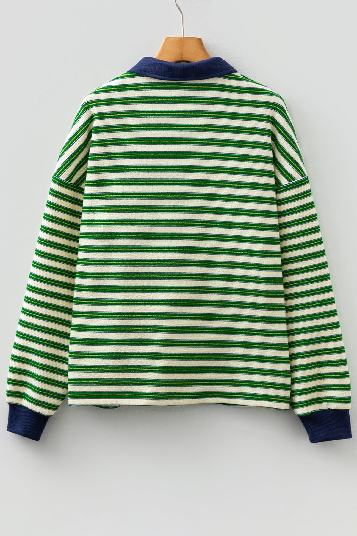 Stripe Contrast Zip Collared V-Neck Long Sleeve Top