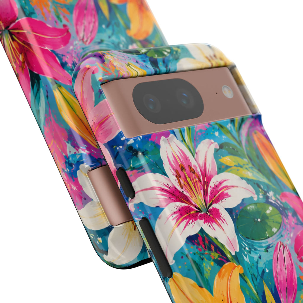 Floral Lily Tough Phone Case — Colorful Tropical Flower Protective Cover