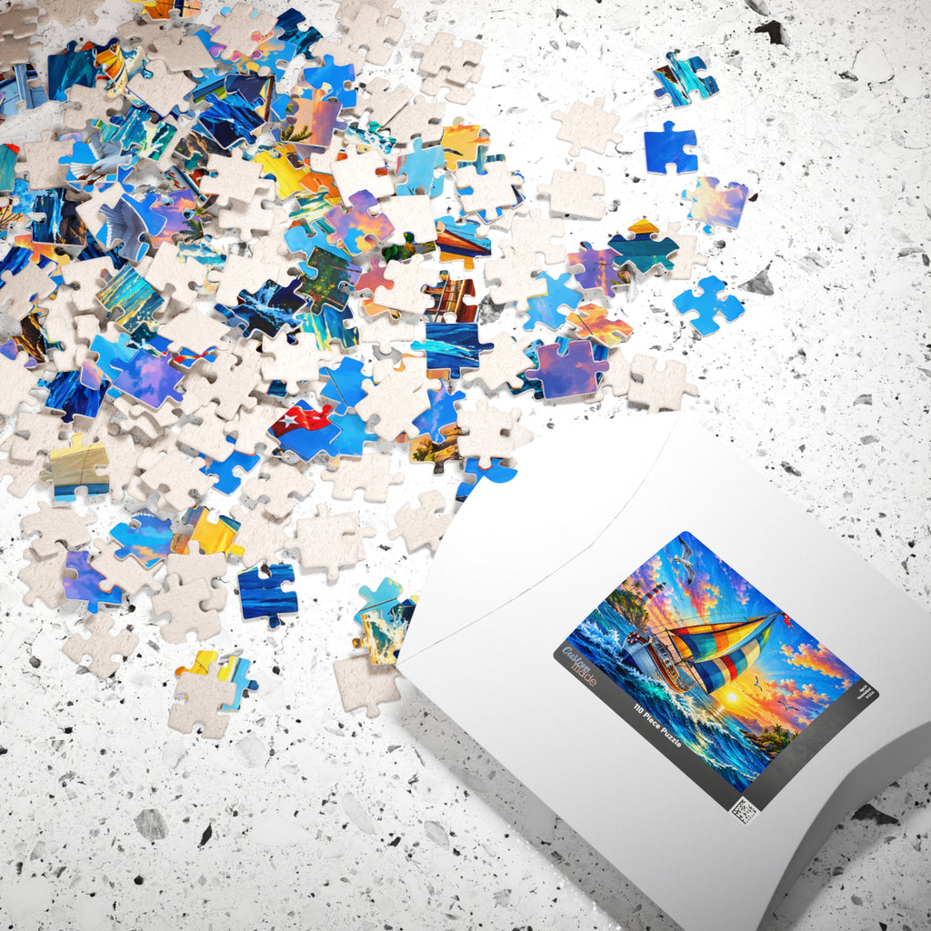 Sailboat at Sunset Jigsaw Puzzle — Scenic Ocean Puzzle (110/252/520/1014 pcs)