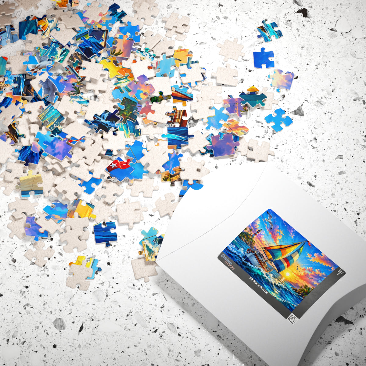 Sailboat at Sunset Jigsaw Puzzle — Scenic Ocean Puzzle (110/252/520/1014 pcs)