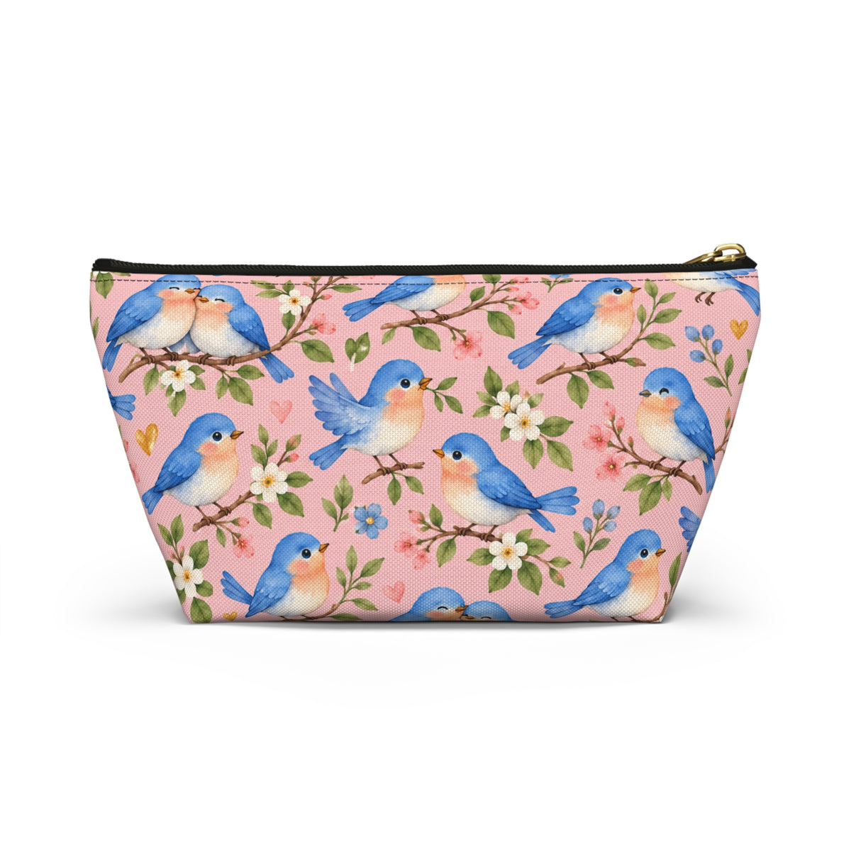 Bluebird Pattern Accessory Pouch | Pink Floral Zip Pouch