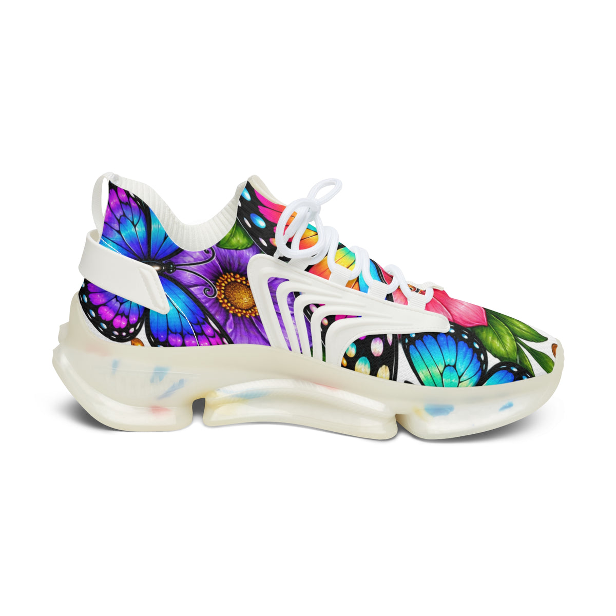 Mesh Sneakers — Colorful Butterfly Floral Athletic Shoes for Women