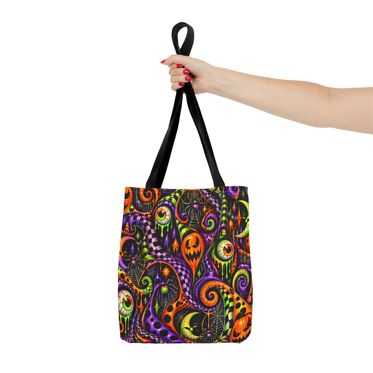 Halloween Swirl Tote Bag — Spooky Jack-o'-Lantern & Eyeball Allover Print