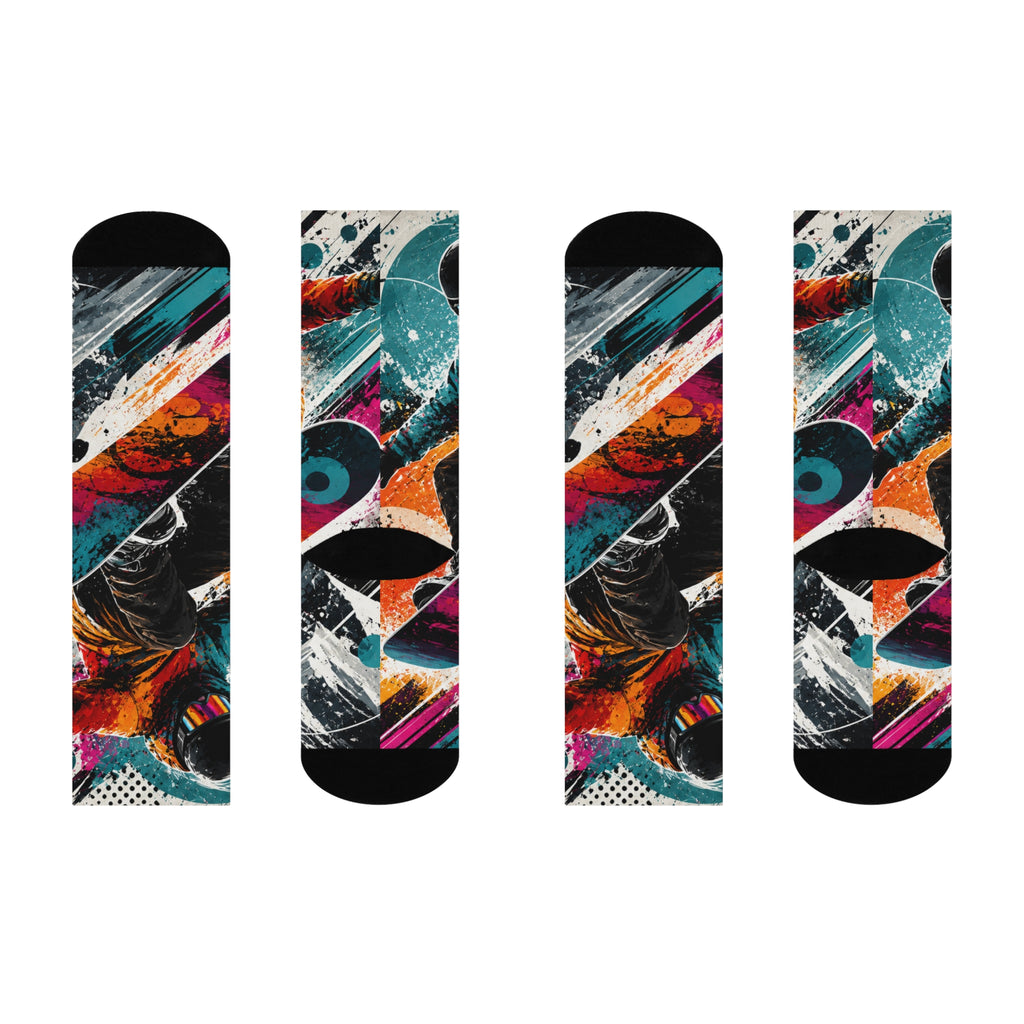 Colorful Abstract Skateboarder Cushioned Crew Socks