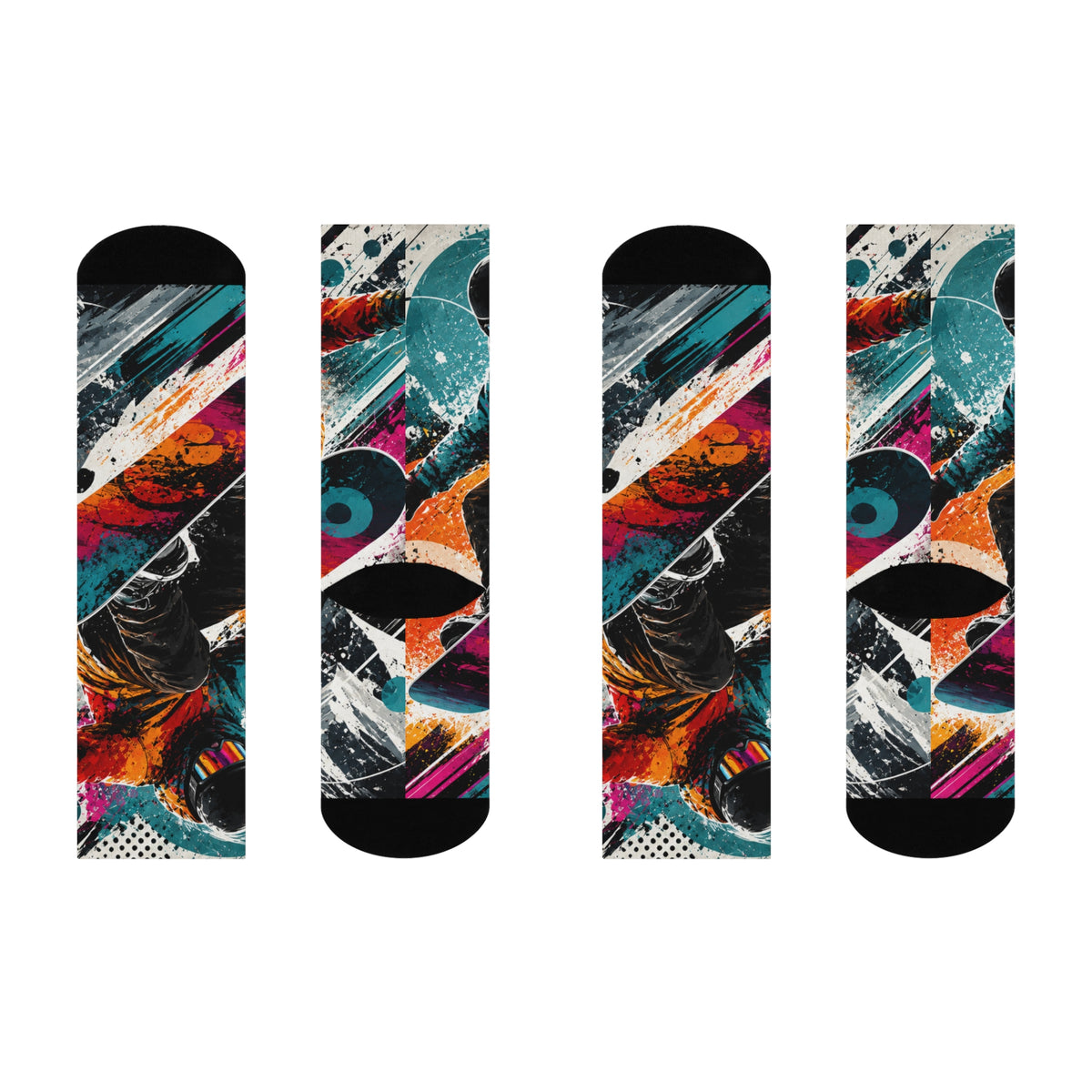 Colorful Abstract Skateboarder Cushioned Crew Socks