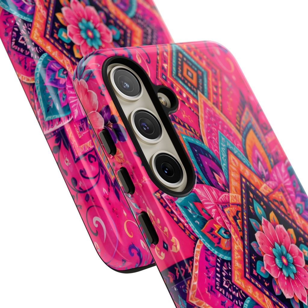 Floral Mandala Tough Phone Case — Pink Boho Protective Cover