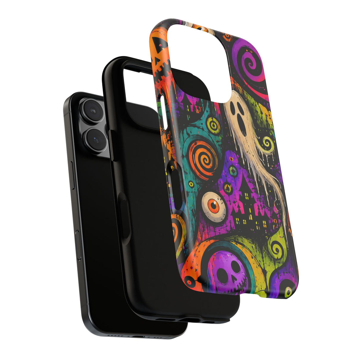 Halloween Ghost Phone Case — Colorful Spooky Skull & Haunted House Tough Case