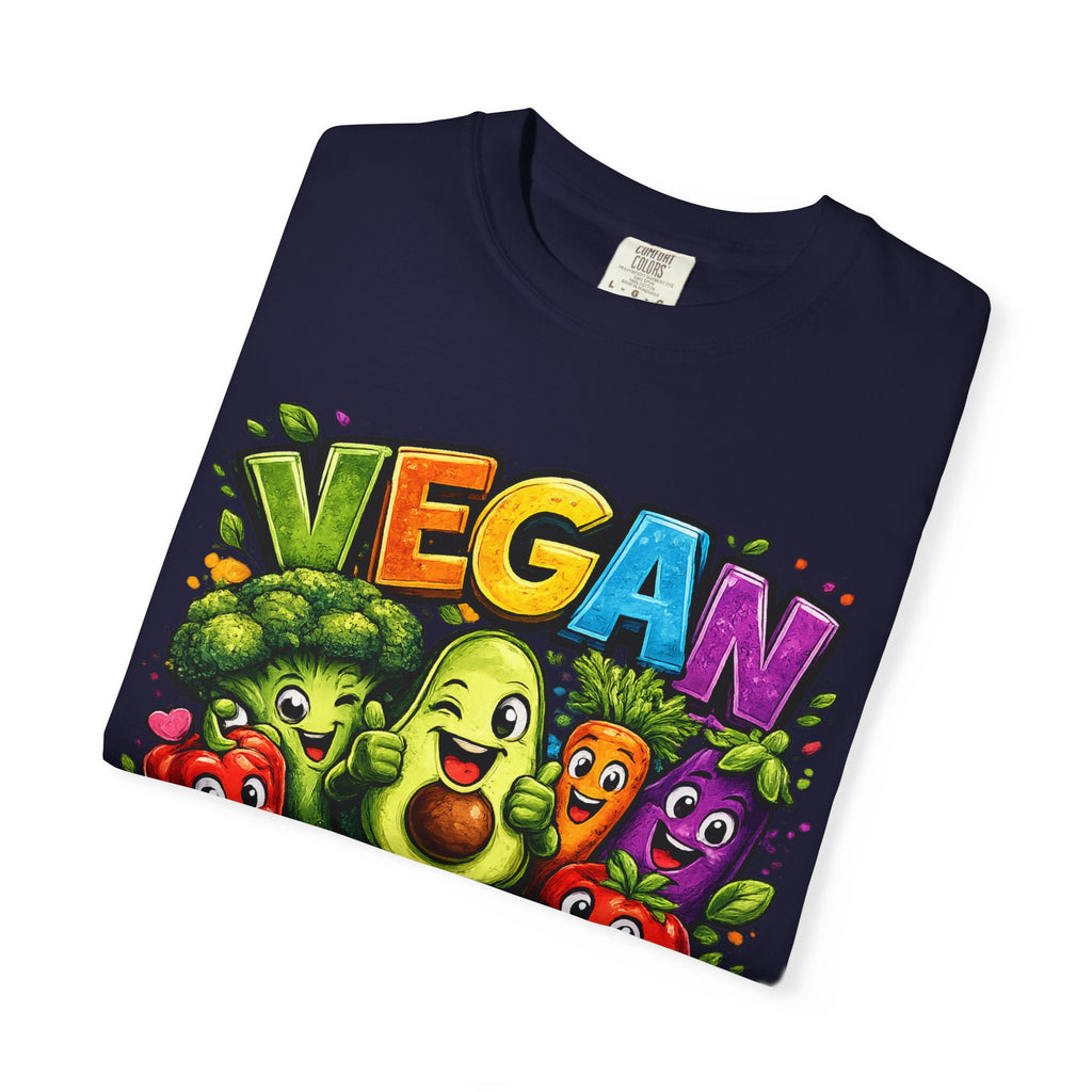 Vegan for Life T-Shirt | Colorful Cartoon Veggies Tee
