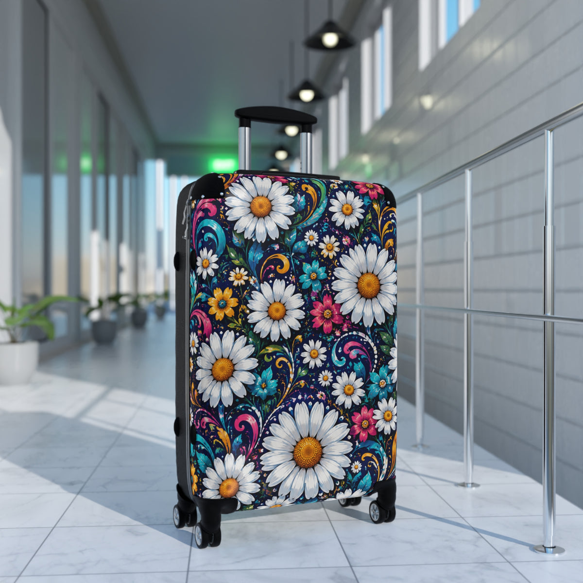 Daisy Blooms Carry-On Suitcase – Floral Hard-Shell Travel Luggage
