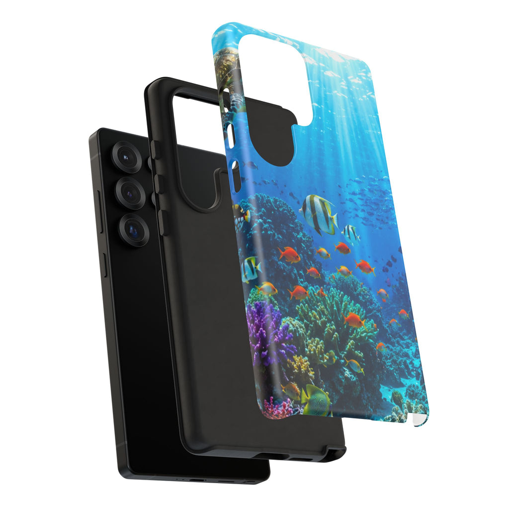 Underwater Ocean Life Tough Phone Case — Coral Reef & Sea Turtle Protective Cover