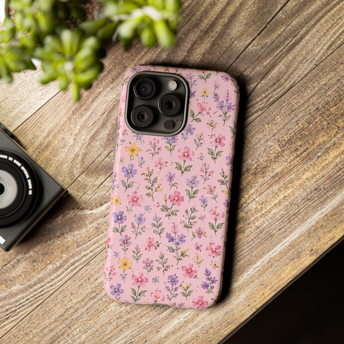 Floral Pink Tough Phone Case — Pastel Wildflower Protective Case