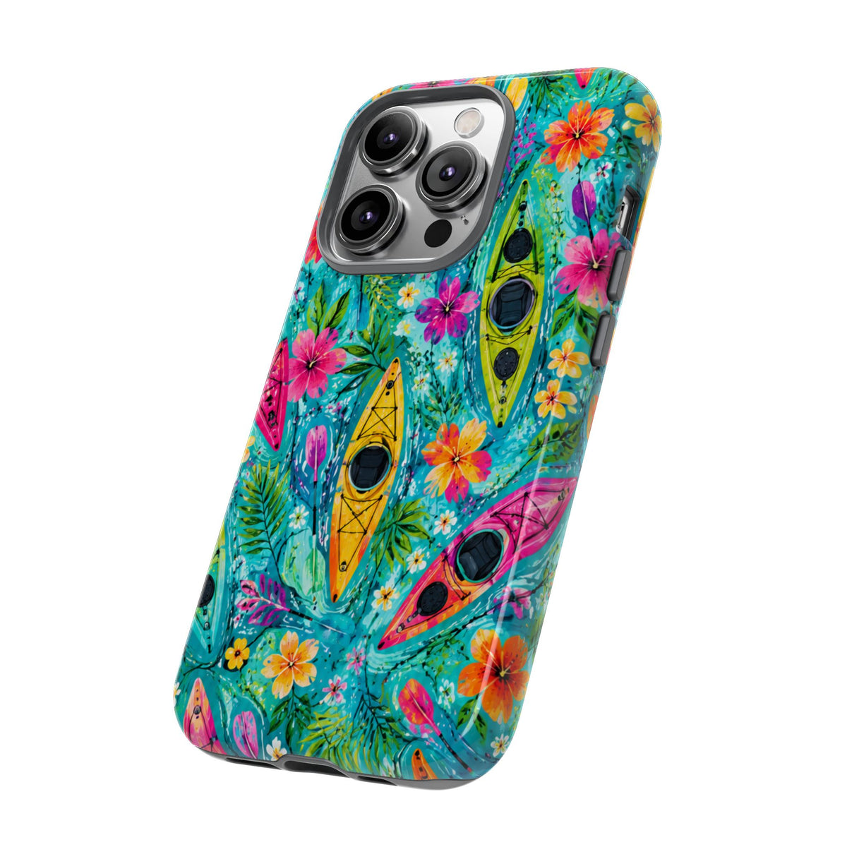 Tropical Kayak Phone Case – Colorful Floral Waterproof Pattern
