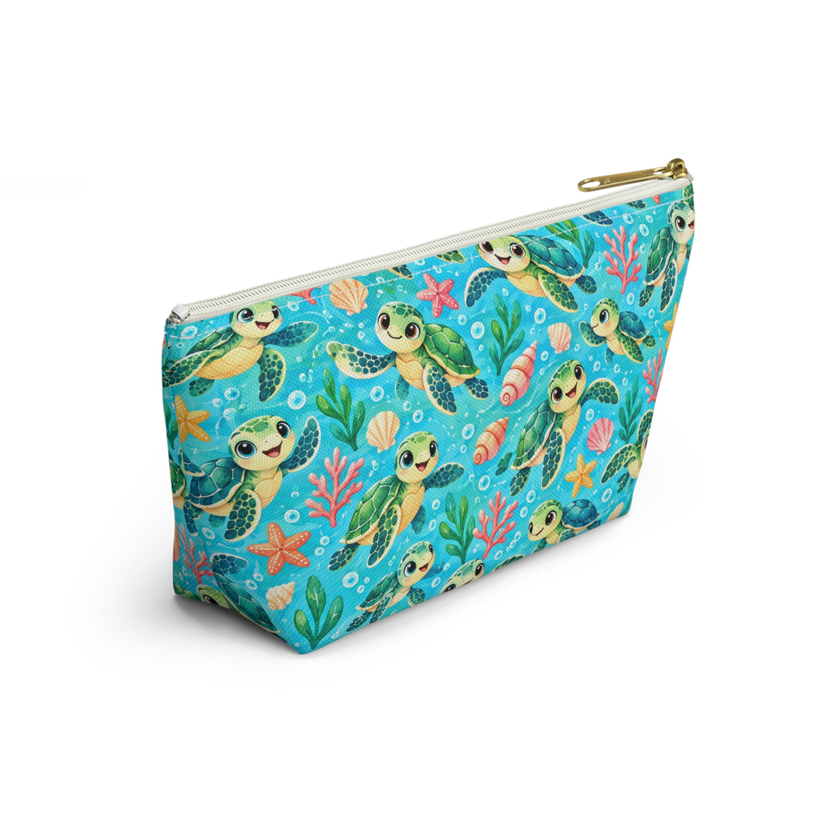 Sea Turtle Cosmetic Pouch — Cute Ocean Accessory Bag with T‑Bottom
