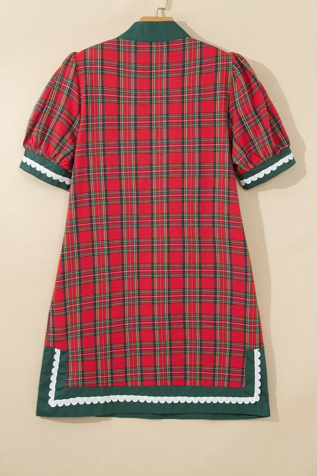 Plaid Contrast Trim Short Sleeve Mini Dress
