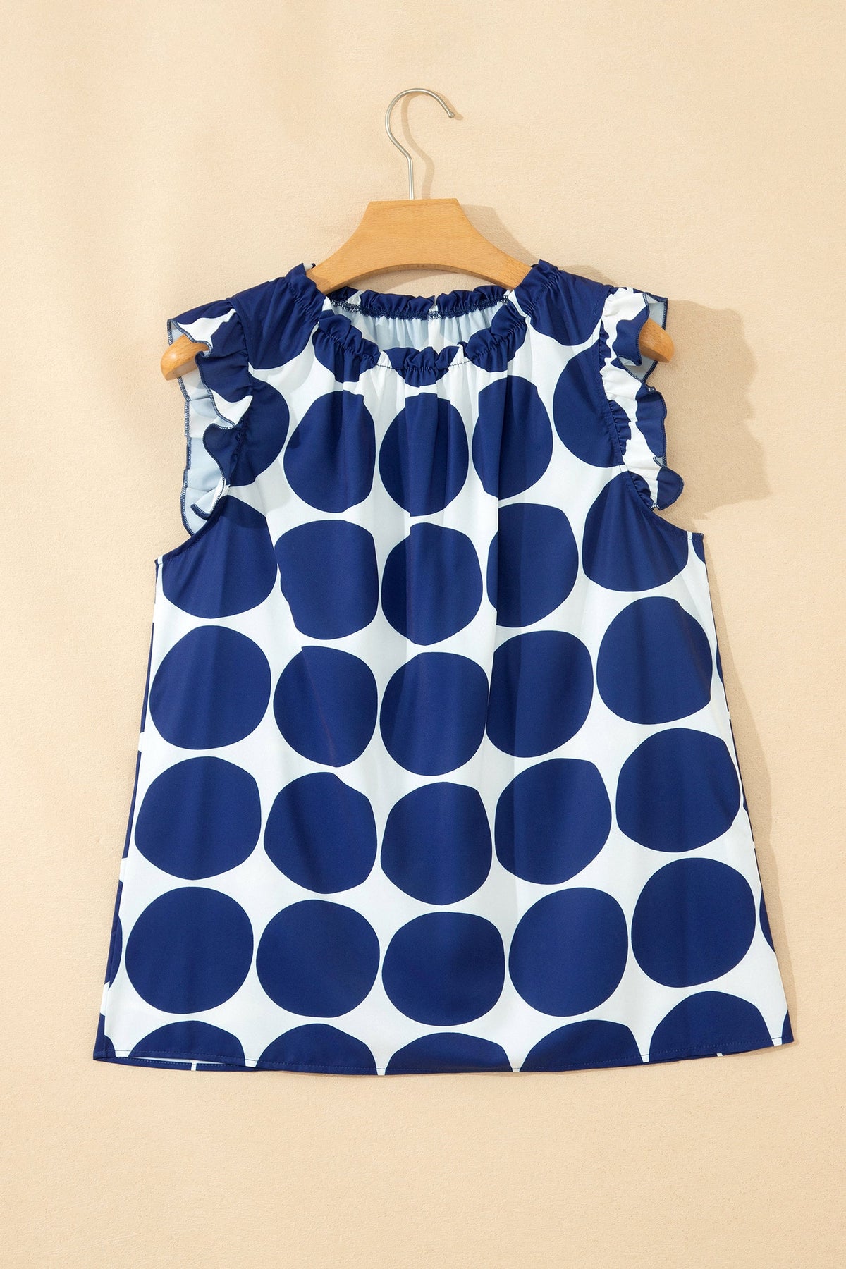 Polka Dot Frilled Round Neck Tank Top